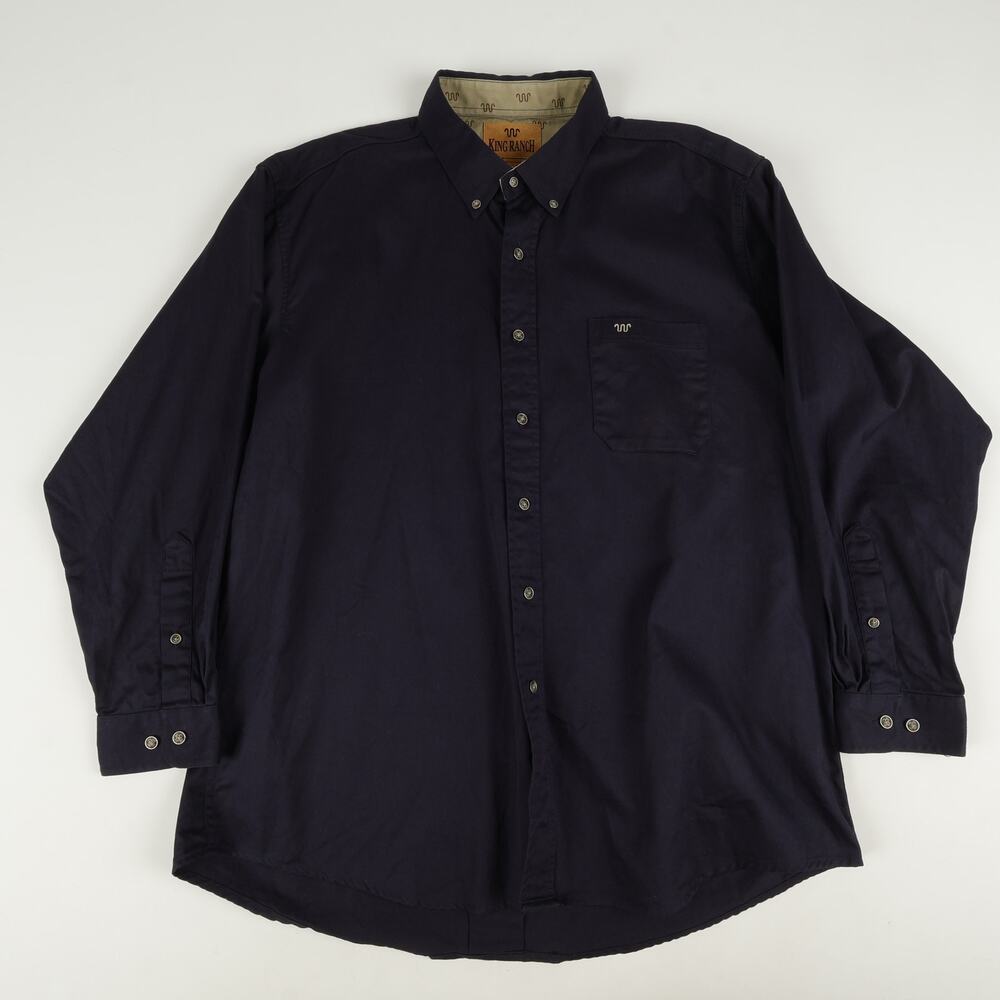 King Ranch Mens 2XL Button Down Long Sleeve Shirt Running Logo Blue